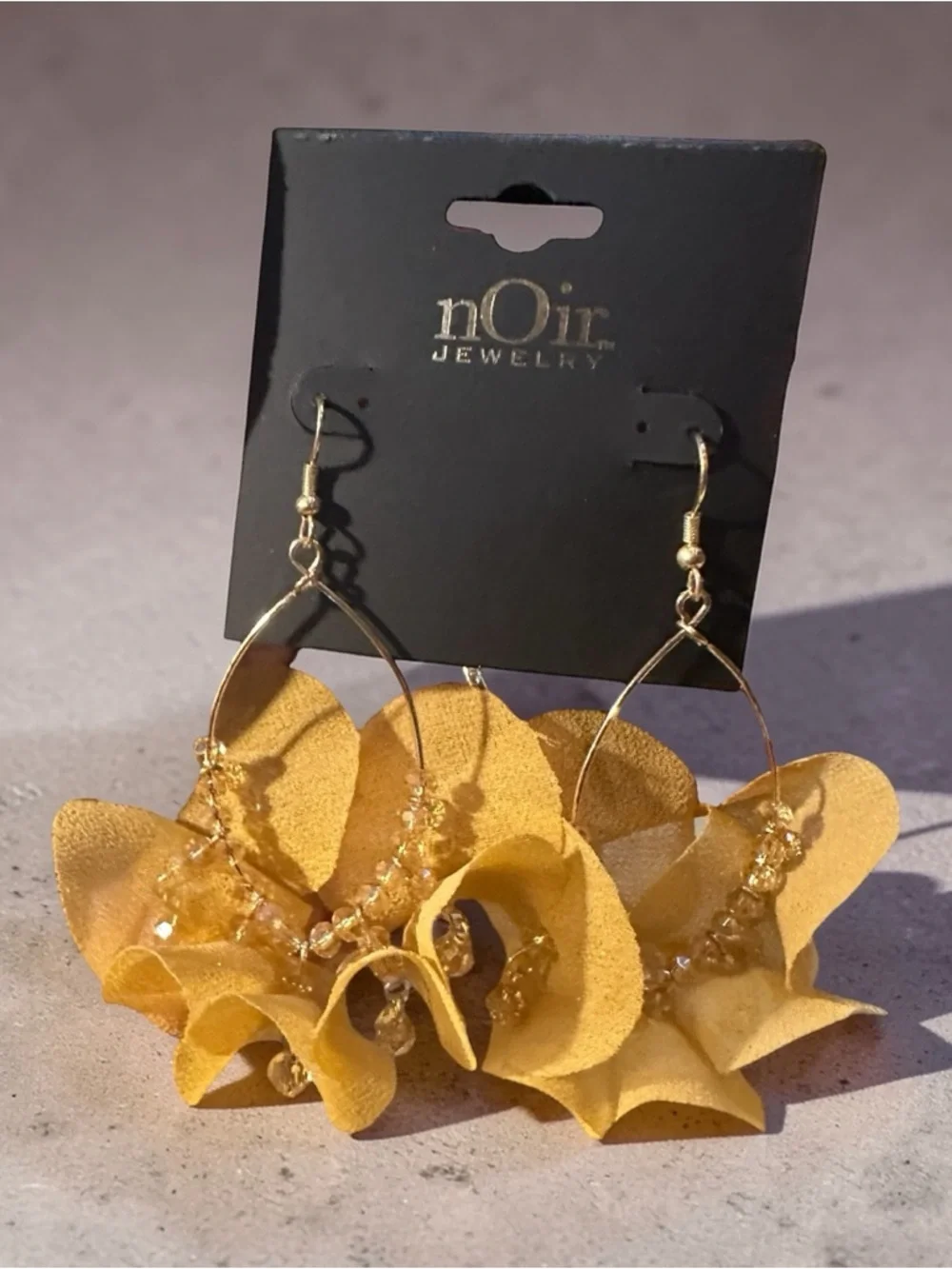 nOir Jewelry Yellow Floral Drop Earrings Gold Tone Statement Beaded